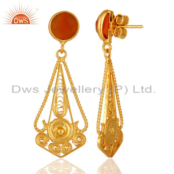 Suppliers Handcarfted 18k Gold Plated 925 Sterling Silver Red Onyx Earring Jewelry