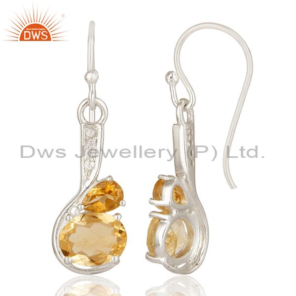 Suppliers 925 Sterling Silver Citrine Gemstone Designer Earrings With White Topaz