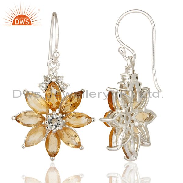Suppliers 925 Sterling Silver White Topaz & Citrine Marquise Cut Gemstone Flower Earrings