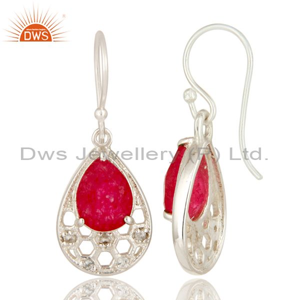 Suppliers 925 Sterling Silver Red Aventurine And White Topaz Dangle Earrings For Womens