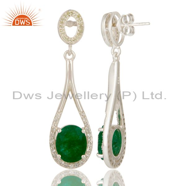 Suppliers 925 Sterling Silver Green Aventurine And White Topaz Dangle Earrings For Womens