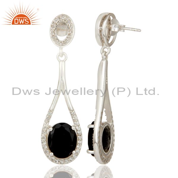 Suppliers 925 Sterling Silver Black Onyx And White Topaz Dangle Earrings For Womens