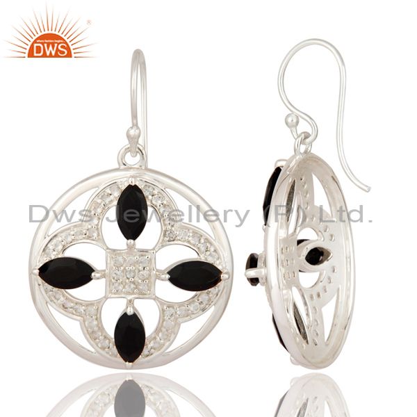 Suppliers White Topaz And Black Onyx Gemstone 925 Sterling Silver Designer Earrings