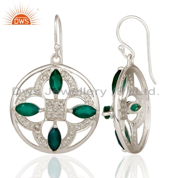 Suppliers White Topaz And Green Onyx Gemstone 925 Sterling Silver Designer Earrings