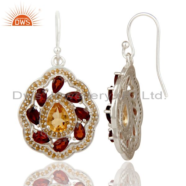 Suppliers Natural Citrine and Garnet Gemstone Sterling Silver Drop Earring Fine Jewelry
