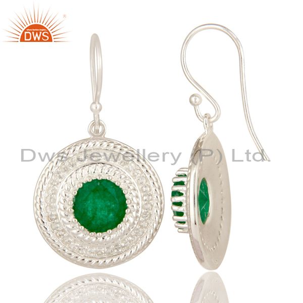 Suppliers 925 Sterling Silver Green Aventurine And White Topaz Disc Dangle Earrings