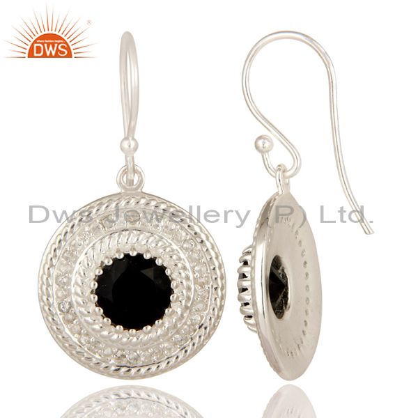 Suppliers 925 Sterling Silver Black Onyx And White Topaz Disc Dangle Earrings For Womens
