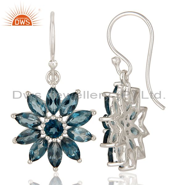 Suppliers 925 Sterling Silver Blue Topaz Marquise Cut Gemstone Cluster Flower Earrings