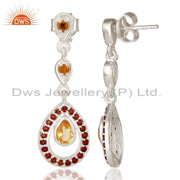 Suppliers Natural Citrine And Garnet Gemstone Dangle Earrings Made In Sterling Silver