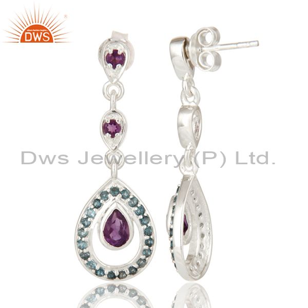 Suppliers Natural Amethyst And Blue Topaz Sterling Silver Dangle Earrings
