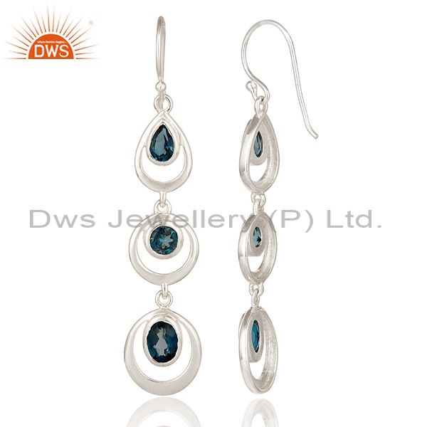 Suppliers Genuine 925 Sterling Silver London Blue Topaz Gemstone Dangle Hook Earrings