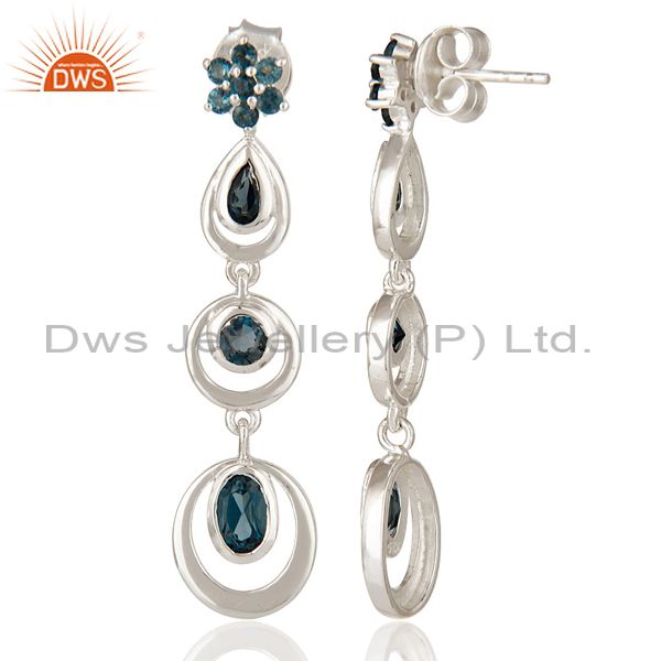 Genuine London Blue Topaz 925 Solid Sterling Silver Dangle Earrings