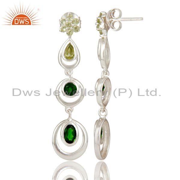 Suppliers 925 Sterling Silver Chrome Diopsite and Peridot Circle Dangle Earrings For Women
