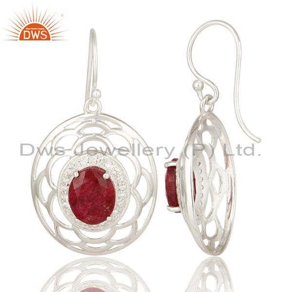 Suppliers 925 Sterling Silver Ruby Corundum Gemstone Earrings With White Topaz