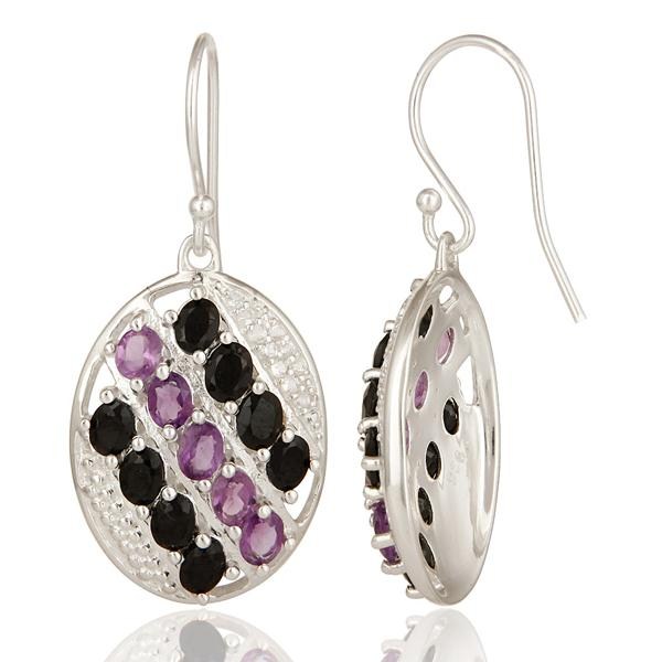 Suppliers Designer Sterling Silver Amethyst, Black Onyx And White Topaz Dangle Earrings