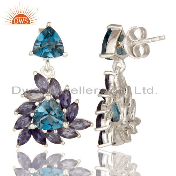 Suppliers 925 Sterling Silver Iolite And London Blue Topaz Gemstone Cluster Dangle Earring