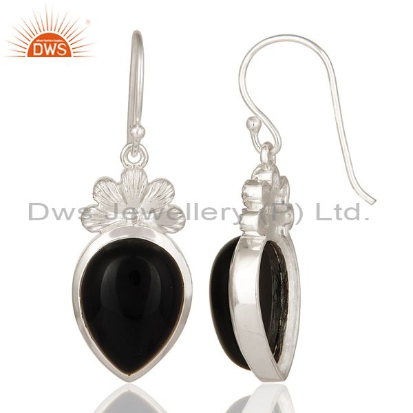 Suppliers Natural Black Onyx Sterling Silver Gemstone Dangle Earrings