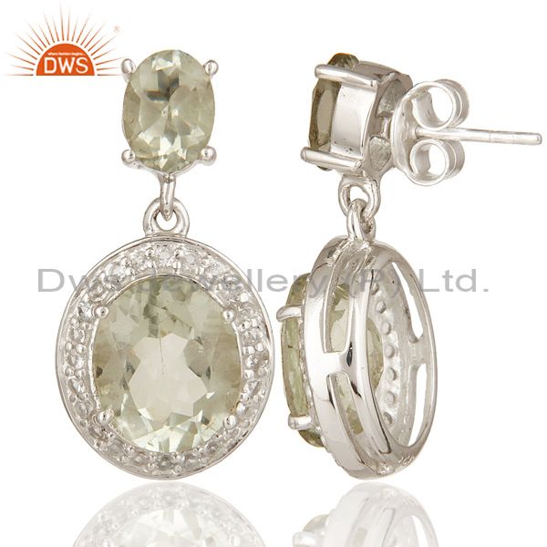 Suppliers 925 Sterling Silver Green Amethyst Gemstone Dangle Earrings With White Topaz