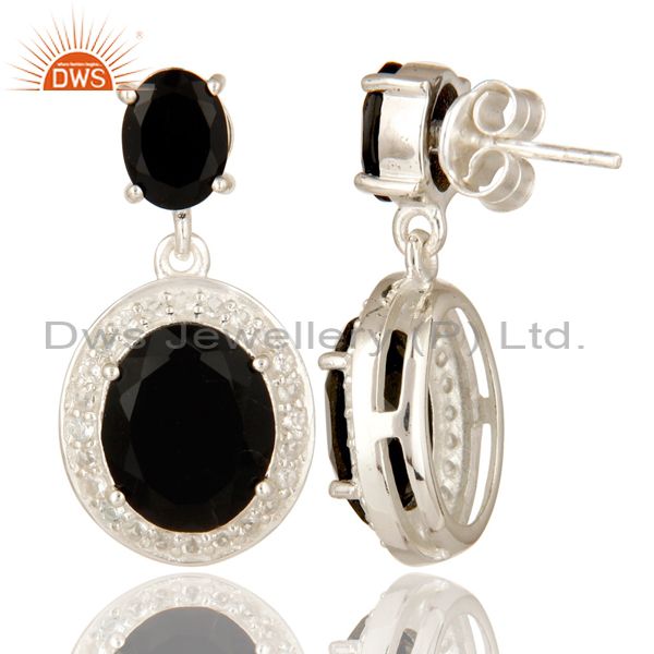 Suppliers Prong Set Black Onyx And White Topaz Dangle Earrings In Sterling Silver