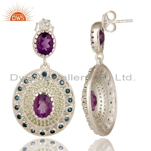 Suppliers Natural Amethyst, Blue Topaz And Peridot Sterling Silver Gemstone Dangle Earring