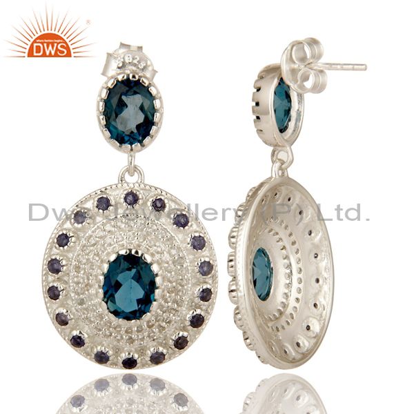 Suppliers Natural Iolite, London Blue Topaz And White Topaz Sterling Silver Dangle Earring