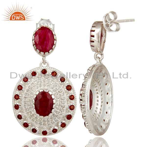 Suppliers 925 Sterling Silver Ruby And Garnet Gemstone Dangle Earrings With White Topaz