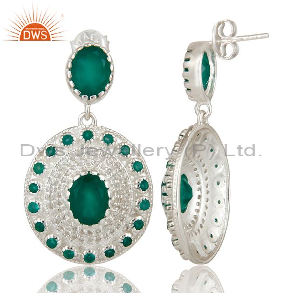 Suppliers 925 Sterling Silver Green Onyx And White Topaz Fine Gemstone Earrings For Her