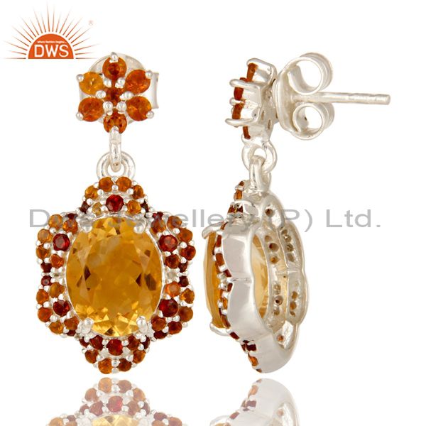 Suppliers 925 Sterling Silver Natural Citrine And Garnet Gemstone Cluster Dangle Earrings