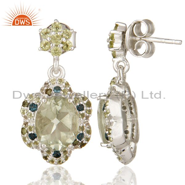 Suppliers Amethyst, Blue Topaz And Peridot Dangle Sterling Silver Earring With White Topaz