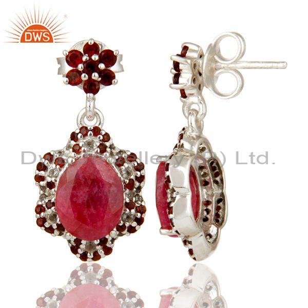Suppliers Ruby and Garnet Dangle Sterling Silver Earring With White Topaz