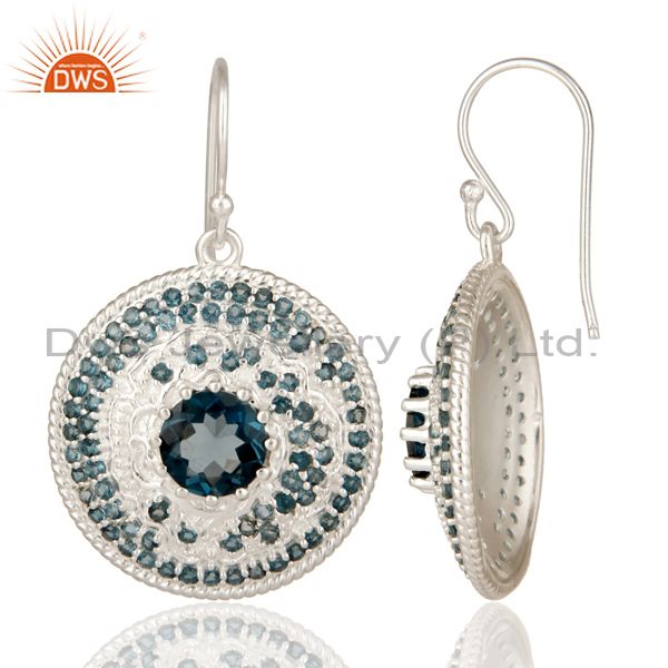 Suppliers 925 Sterling Silver London Blue Topaz Gemstone Disc Designer Dangle Earrings
