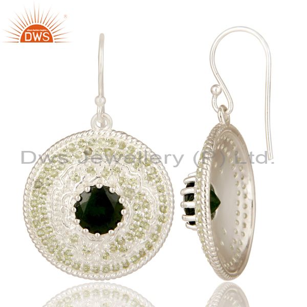Suppliers 925 Sterling Silver Chrome Diopside And Peridot Disc Design Dangle Earrings