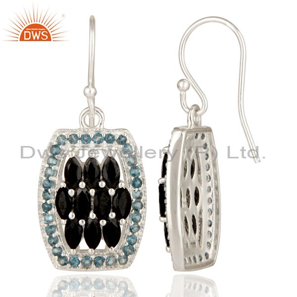 Suppliers 925 Sterling Silver London Blue Topaz And Black Onyx Cluster Dangle Earrings