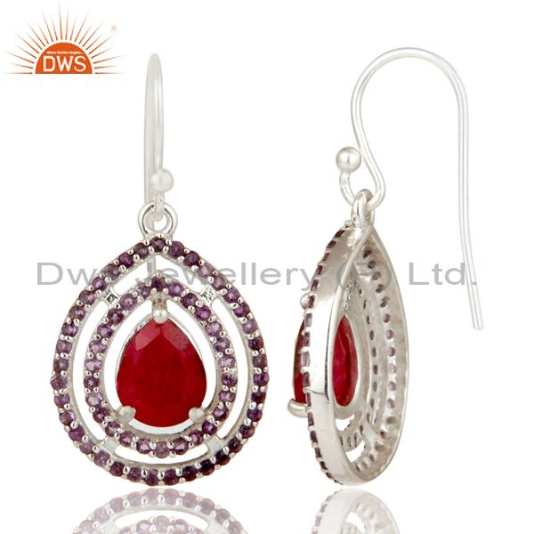 Suppliers Ruby and Amethyst Gemstone Sterling Silver Dangle Earrings