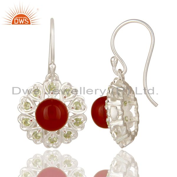 Suppliers 925 Sterling Silver Red Onyx And Peridot Gemstone Designer Heart Earrings