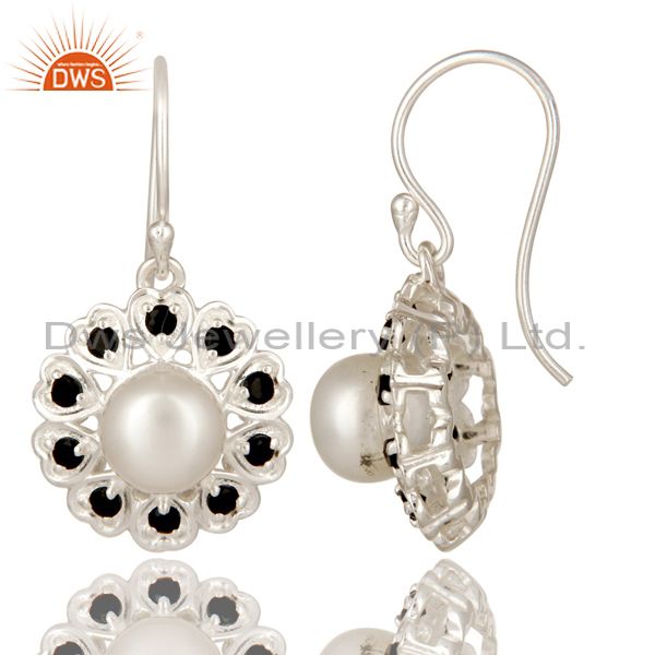 Suppliers 925 Sterling Silver White Pearl And Black Onyx Gemstone Designer Dangle Earrings