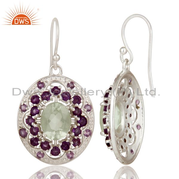 Suppliers 925 Sterling Silver Purple Amethyst And Green Amethyst Designer Dangle Earrings
