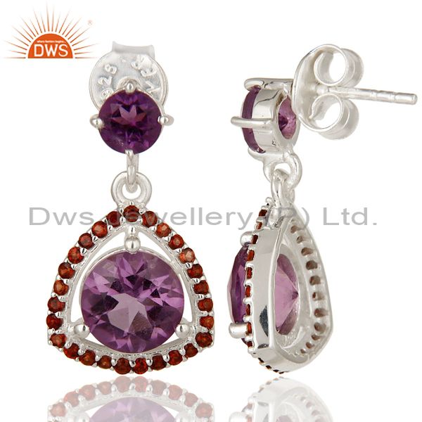 Suppliers 925 Sterling Silver Amethyst And Garnet Gemstone Dangle Earrings