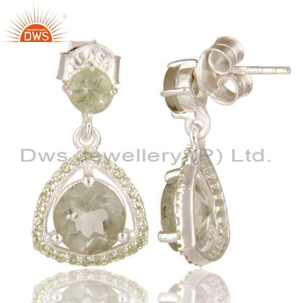Suppliers Green Amethyst And Peridot Designer Dangle Earrings In Sterling Silver