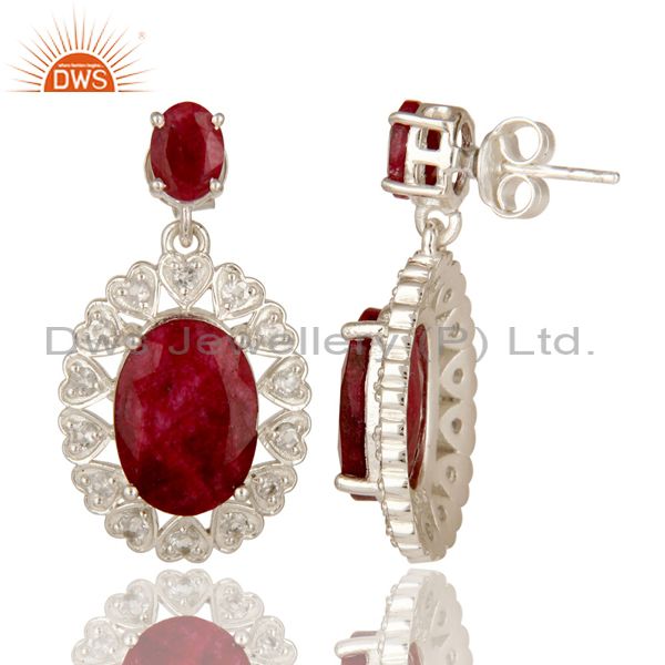 Suppliers Ruby Red Corundum And White Topaz Sterling Silver Prong Set Dangle Earrings