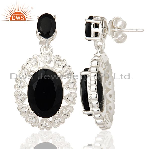 Suppliers Oval Cut Black Onyx And White Topaz Sterling Silver Designer Earrings