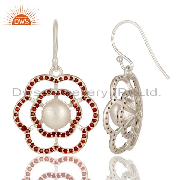 Suppliers 925 Sterling Silver Garnet And Natural White Pearl Designer Dangle Earrings
