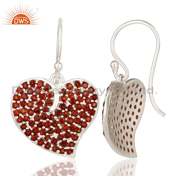 Suppliers High Quality Solid Sterling Silver Garnet Gemstone Heart Dangle Earrings