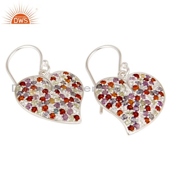 Suppliers 925 Sterling Silver Multi-Colored Semi-Precious Stone Heart Dangle Earrings