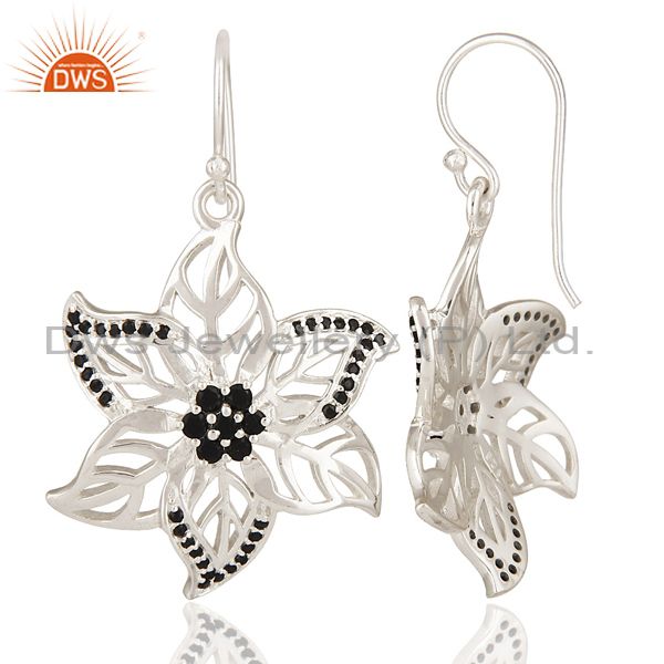 Suppliers Designer Black Spinel Gemstone 925 Sterling Silver Leaf Dangle Earrings