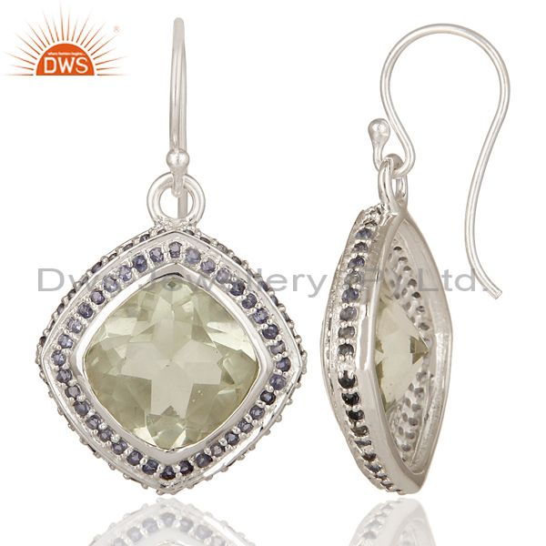 Suppliers Green Amethyst And Iolite Gemstone Dangle Earrings In Sterling Silver