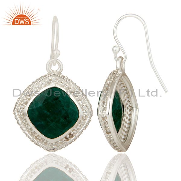 Suppliers Natural Emerald and White Topaz Gemstone Earrings In Sterling Silver