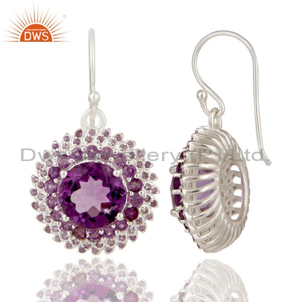 Suppliers 925 Sterling Silver and Amethyst Gemstone Flower Dangle Designer Earrings