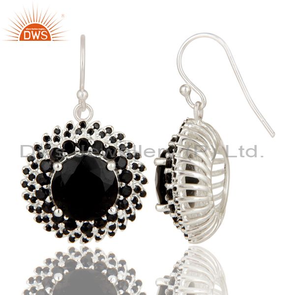 Suppliers 925 Sterling Silver Black Spinel And Black Onyx Gemstone Flower Dangle Earrings