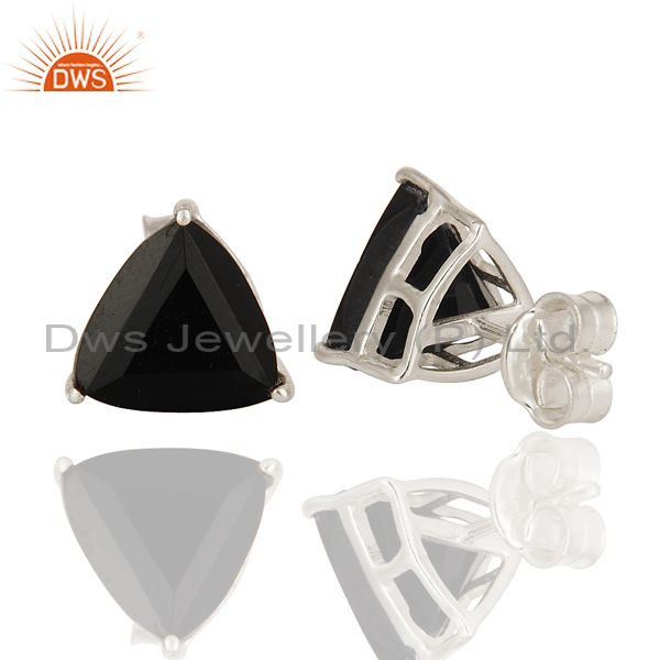 Suppliers 925 Sterling Silver Black Onyx Gemstone Trillion Cut Womens Stud Earrings